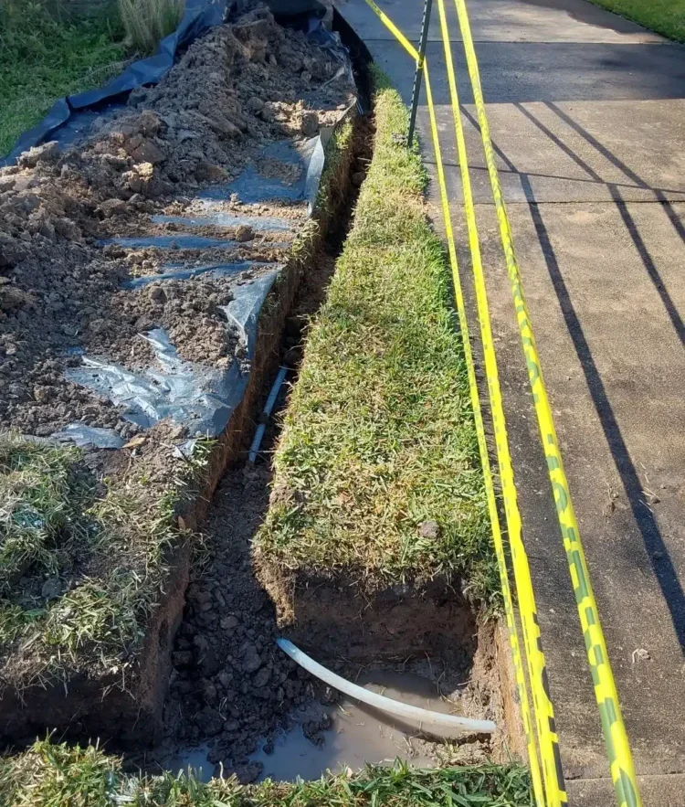Water line installation in residential yard in Sugar Land, TX.